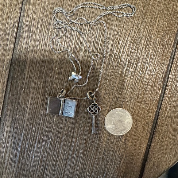 Kendra Scott Silver Charm Necklace. Adjustable Length with key and book charm. - Picture 2 of 4